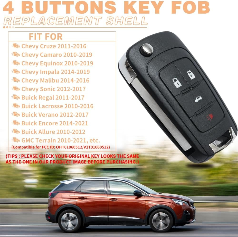 4 Button Key Fob Keyless Entry Remote Shell Case Replacement for Chevy Cruze Equ