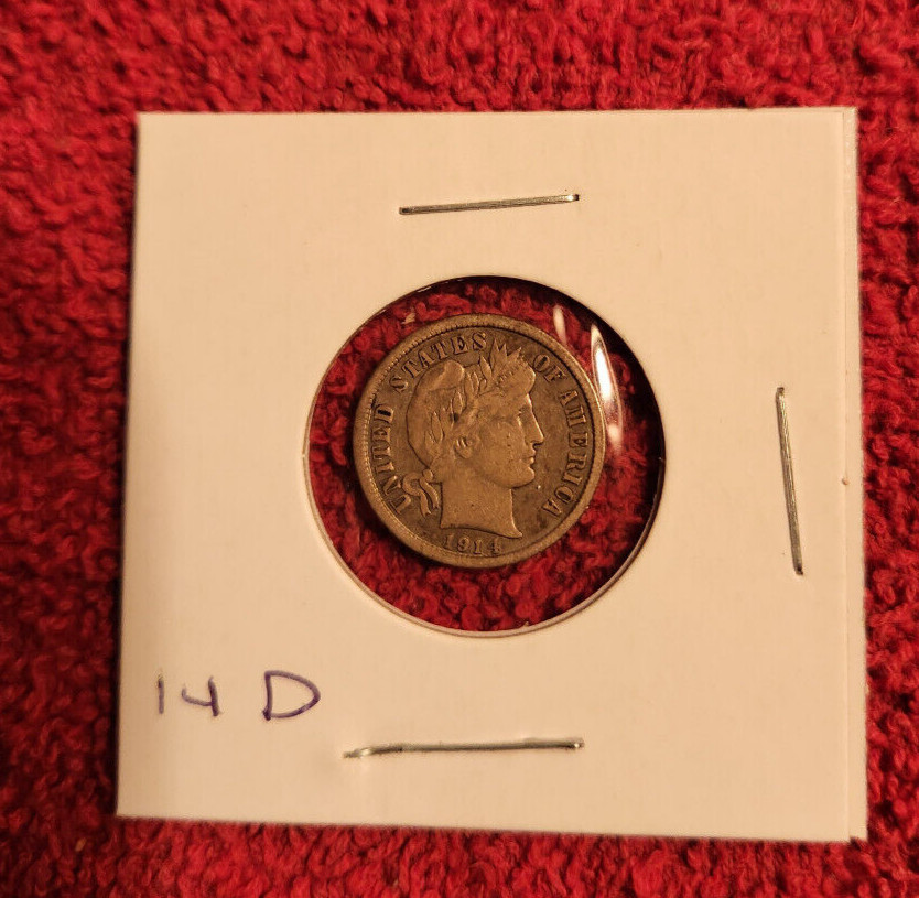 1914 d circulated silver Barber dime XF