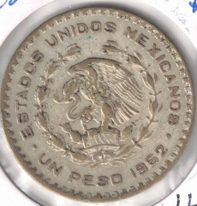 1962 Mexico Circulated Silver One Peso Coin #1