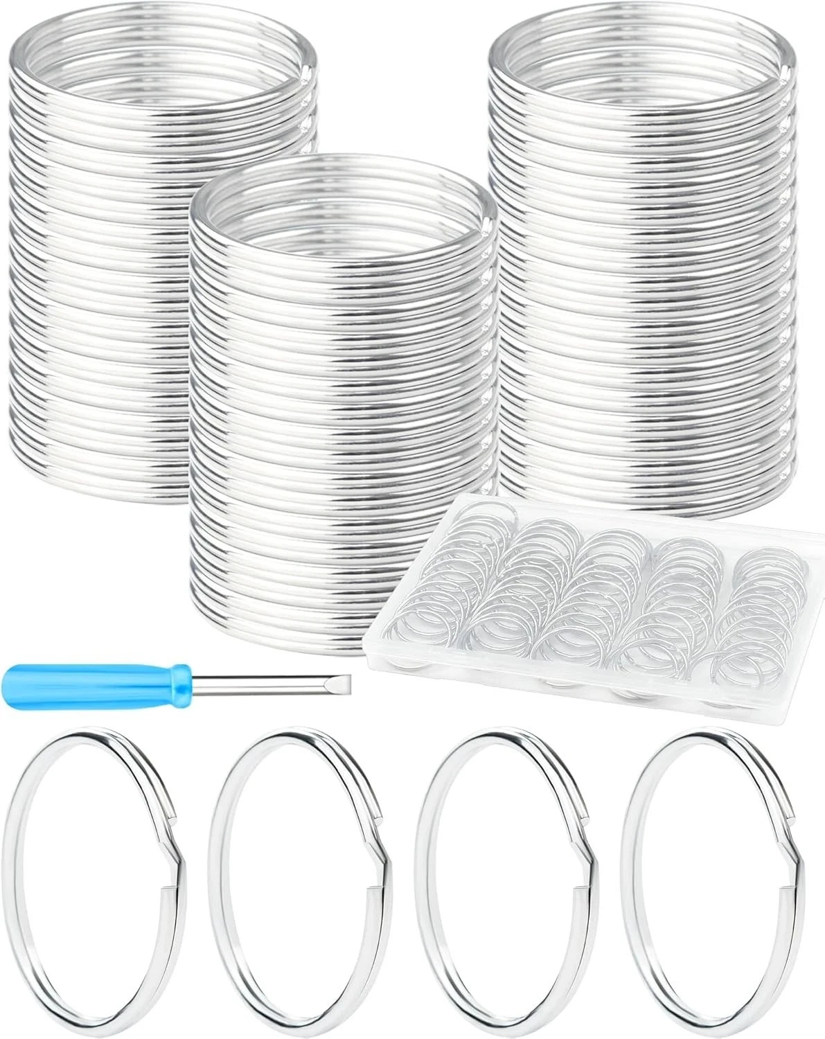 70PCS Split Key Rings,1.5" Heavy Duty Metal Keyrings,Bulk Stainless Steel 38Mm