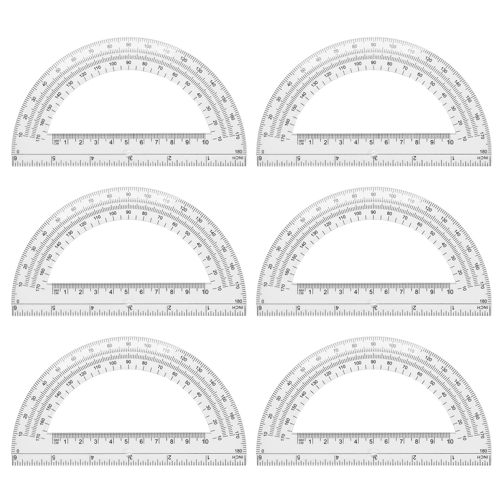 Plastic Protractor, 6 Pack Protractors 6 Inch 180 Degrees Math Tool, Transparent