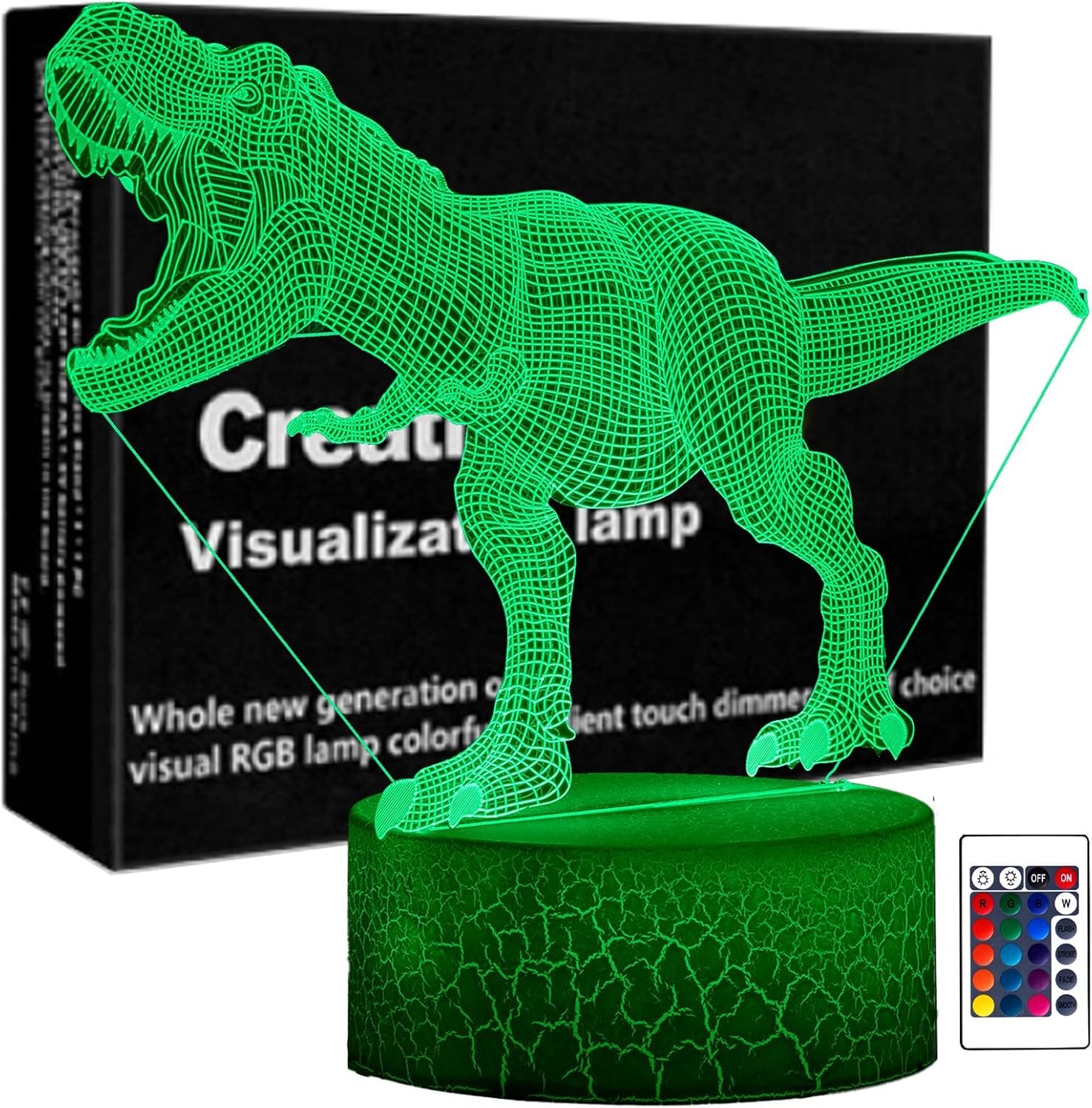3D Illusion Dinosaur Night Light - LED Table Lamp with Touch Sensor and 7 Color