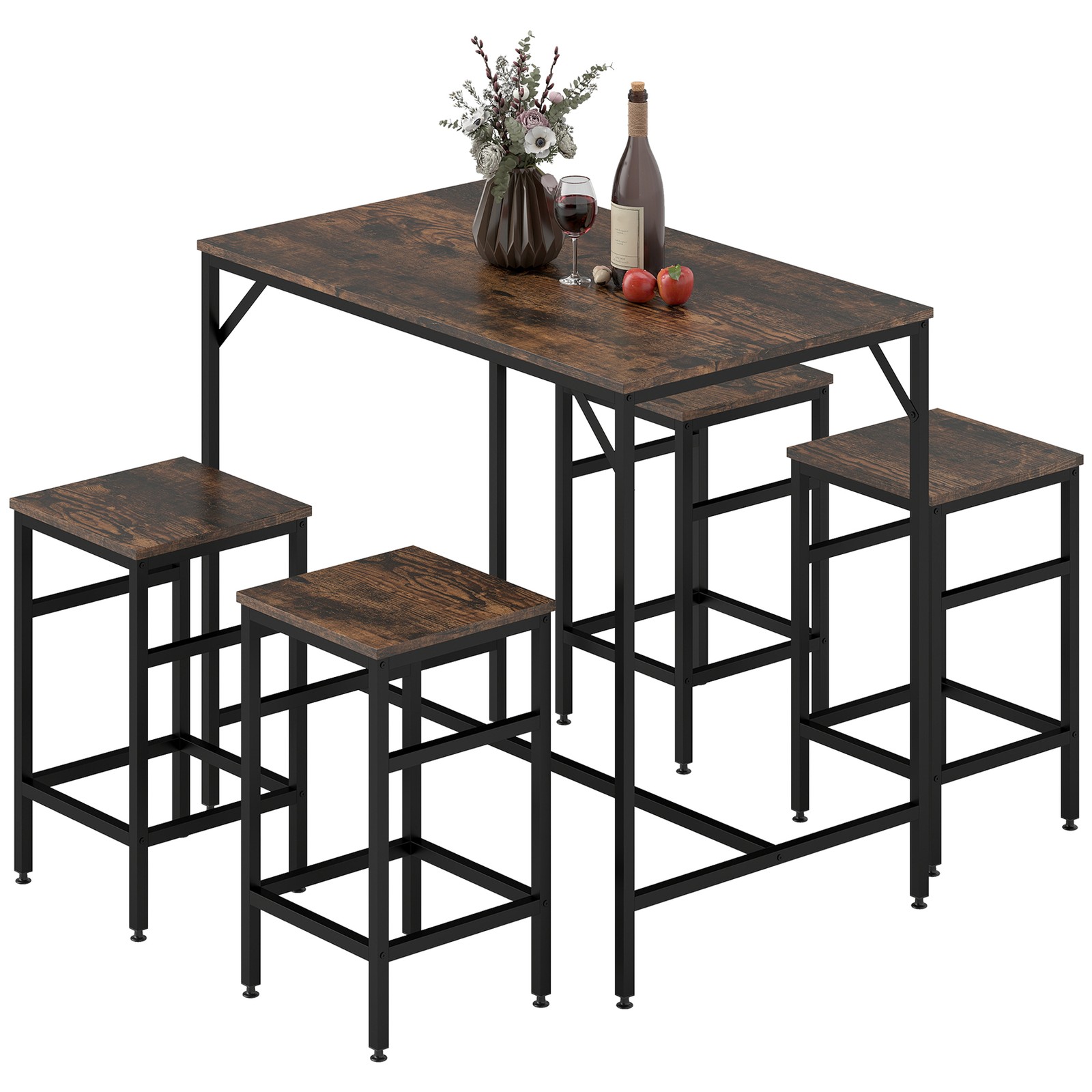 Wooden 4 Seater Dinner Tabletop Furniture Set with 4 Chairs, Black, Used