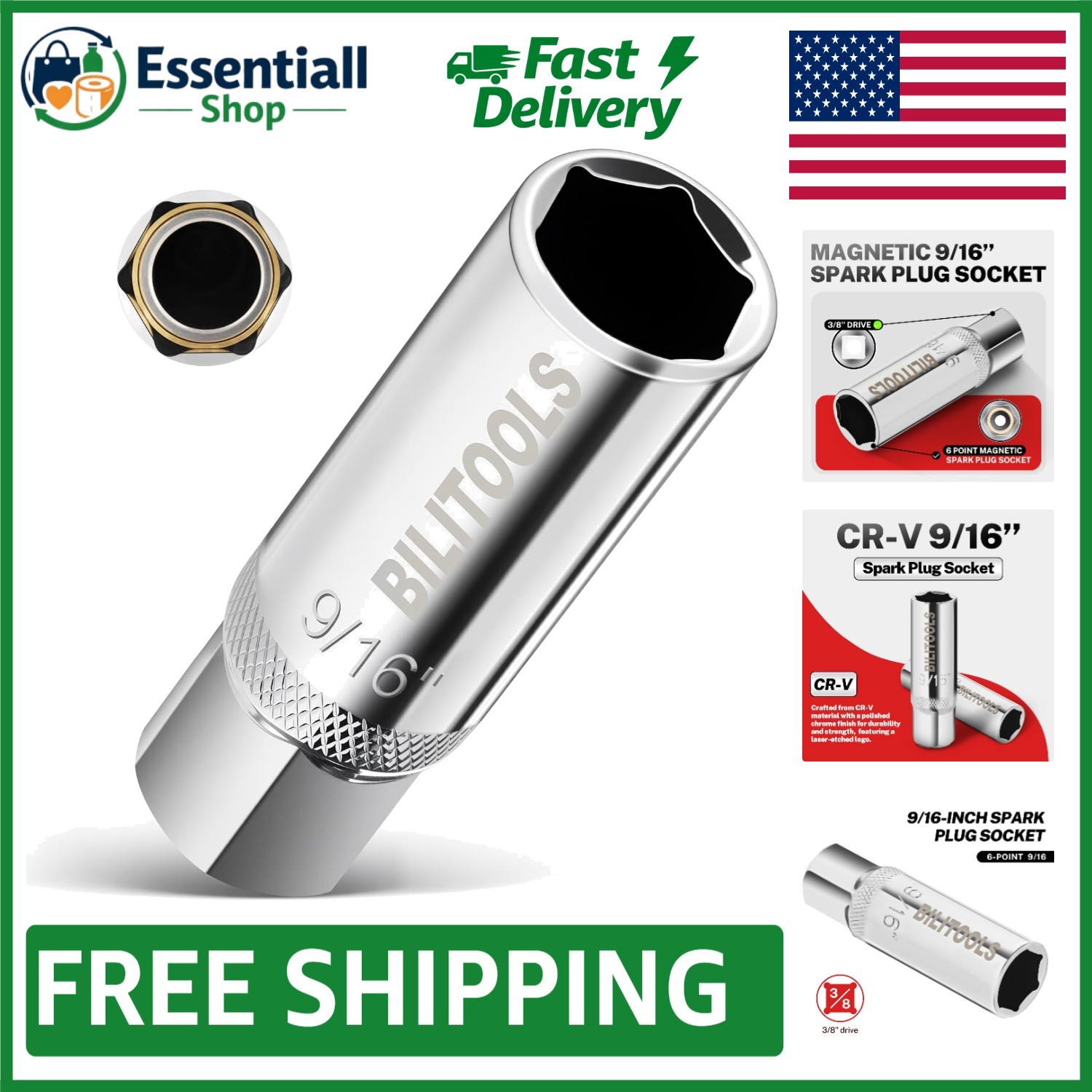 9/16" Magnetic Spark Plug Tool - Ideal for Narrow Engine Spaces and Fast Repairs