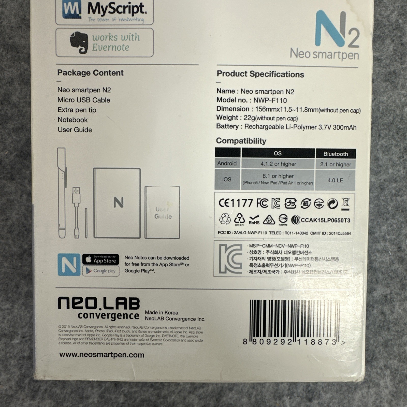 NEO SMARTPEN N2 Bluetooth Digital Pen Compatible with iOS Android - Titan Black