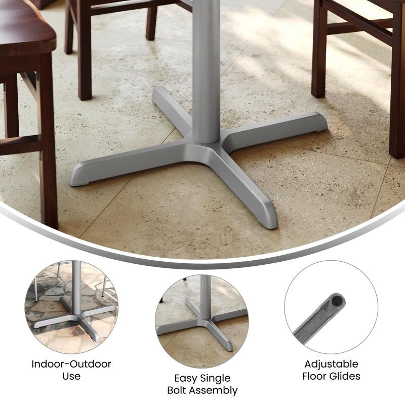 30'' x 30'' Restaurant Table X-Base with 3'' Dia. Table Height Column in Silver
