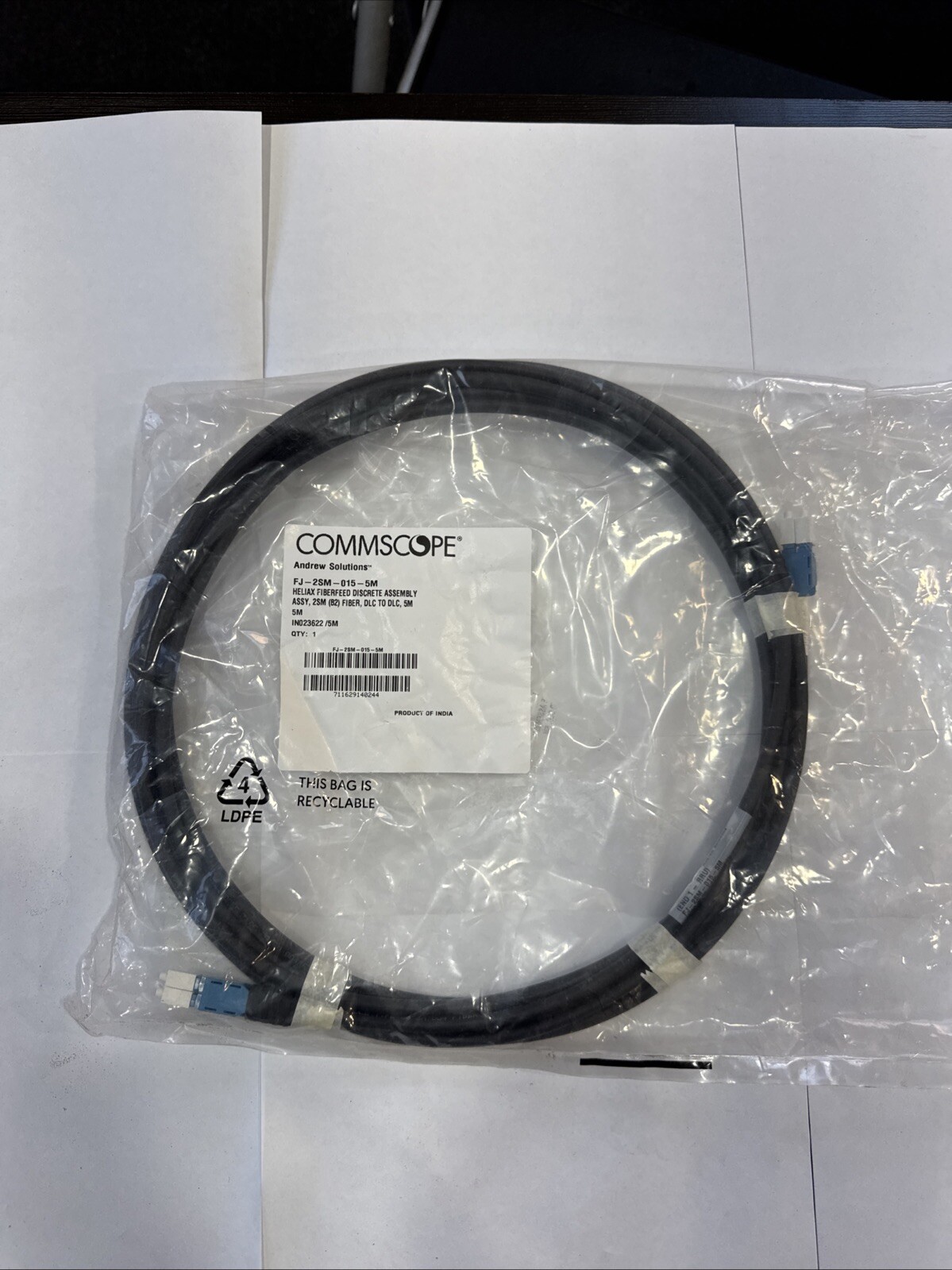 Commscope FJ-2SM-015-5M Discrete Fiber Jumper 1/pkg Length: 5 Meters 2SM Fibers