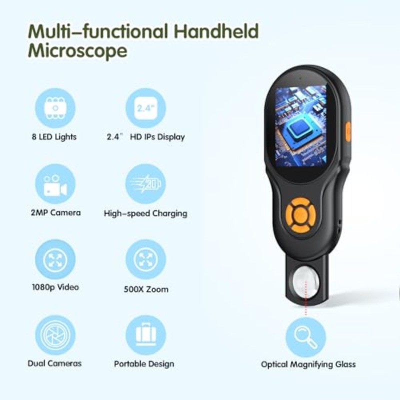 2-in-1 Microscope & Camera for Adults Kids with Dual Lens Photo & Video AUKCLAX