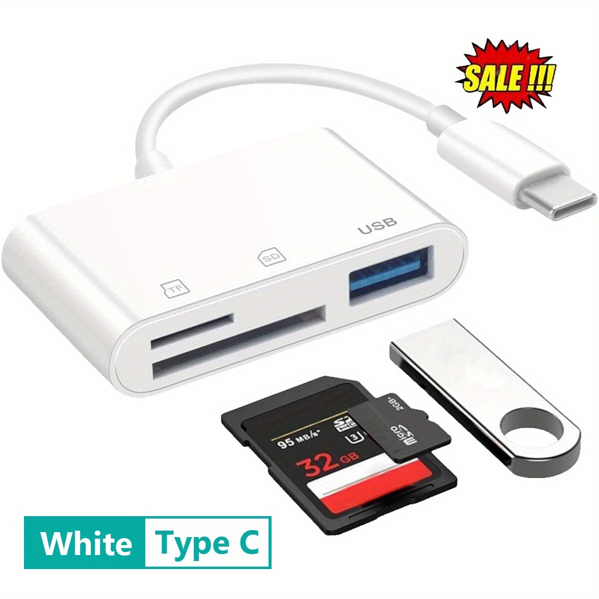 Type-C Multi-Card Reader Adapter:USB SD/TF to USB-C for iPhone 16/15/iPad/Mac/PC