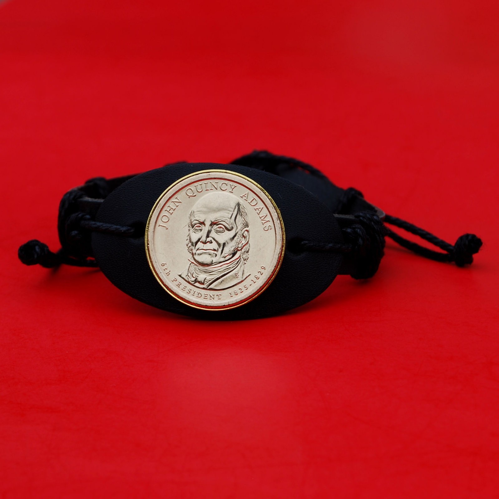2008 Presidential Coin Genuine Leather Wristband Bracelet - John Quincy Adams
