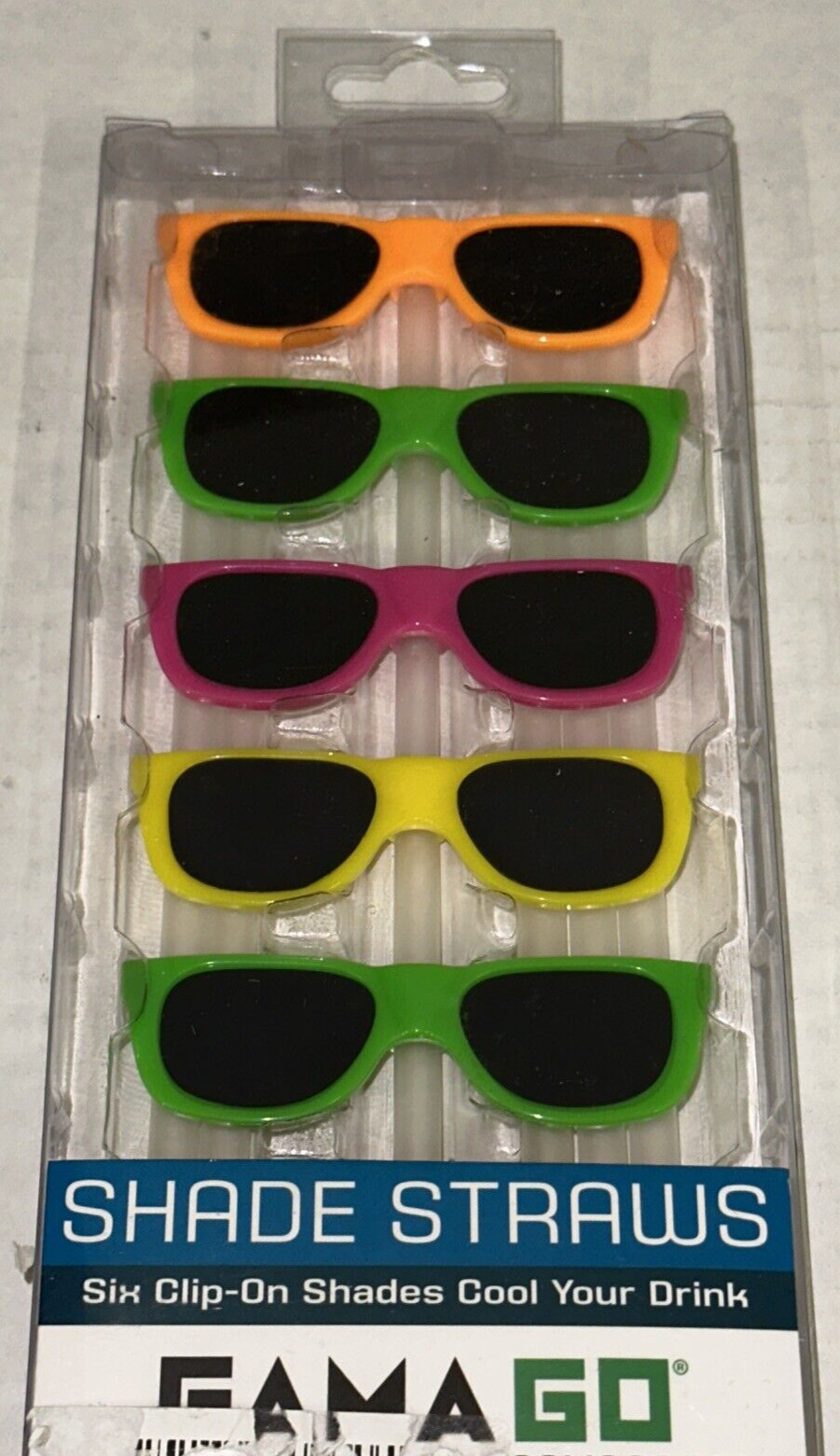 Gama Go Clip On Shade Straws 1 Pack Totaling A Set of 6 Neon Drink Sun Glasses