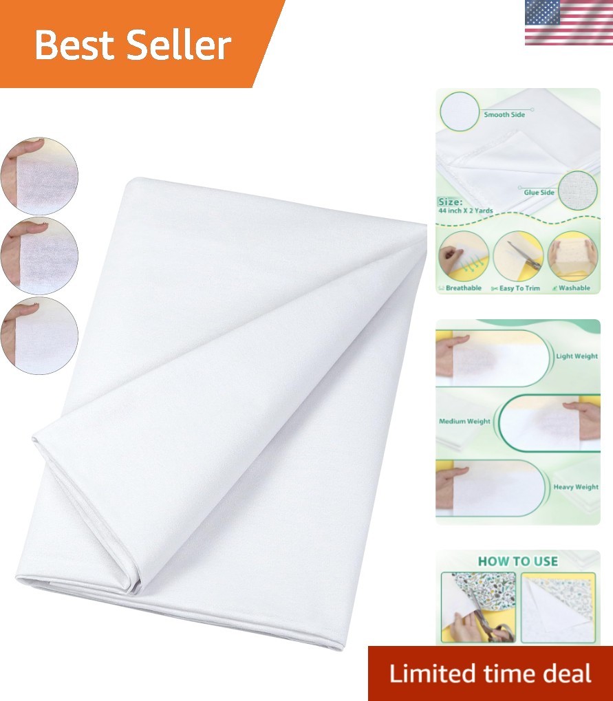 Woven Cotton Iron-On Fusible Interfacing: 44 inch X 2 Yards White Heavy Weigh...