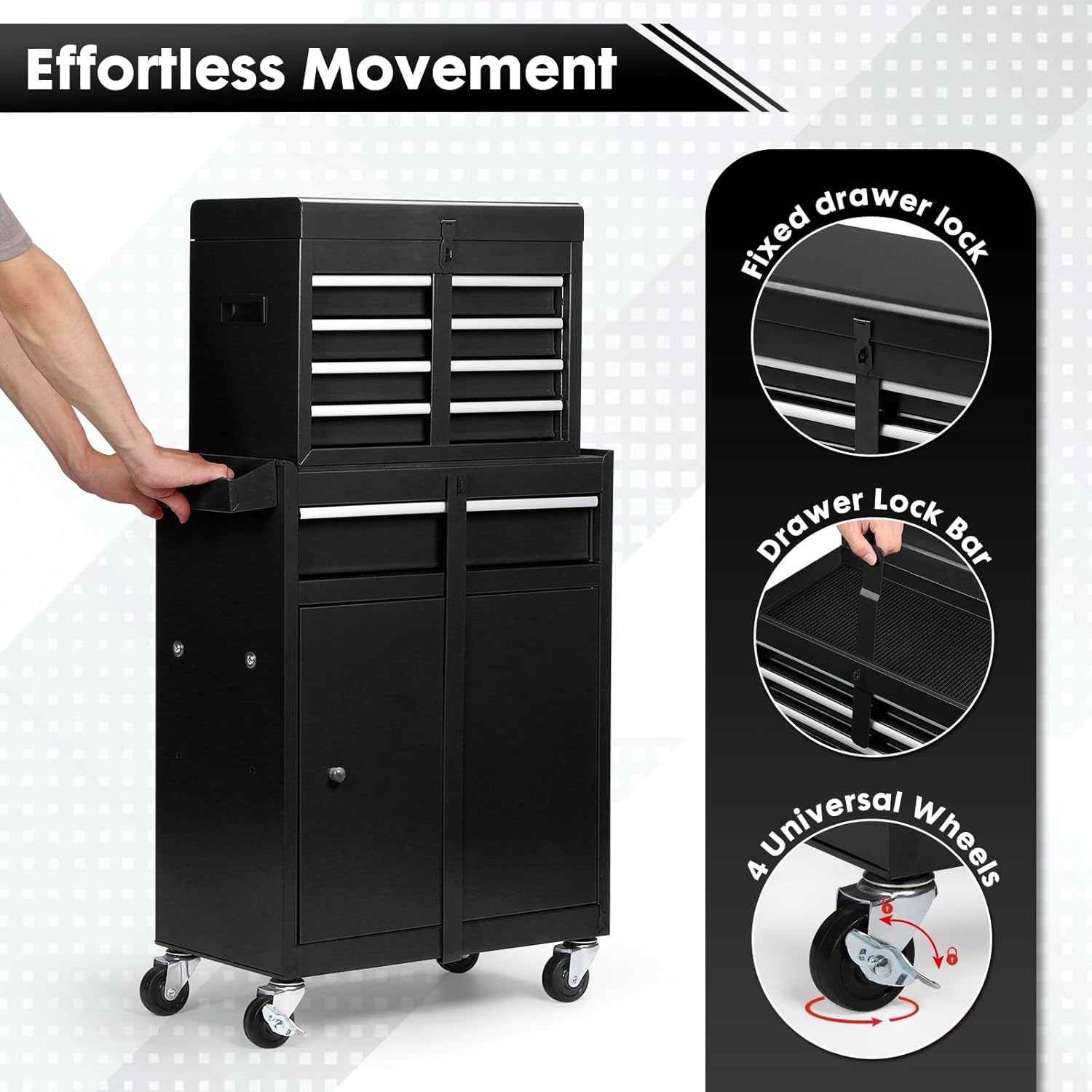 Clickoods 5-Drawer Rolling Tool Chest – 2-in-1 Lockable Tool Box