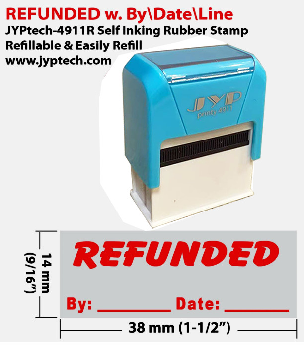 Refunded  w. By Date Line - JYP 4911R Self Inking Rubber Stamp (Red Ink)