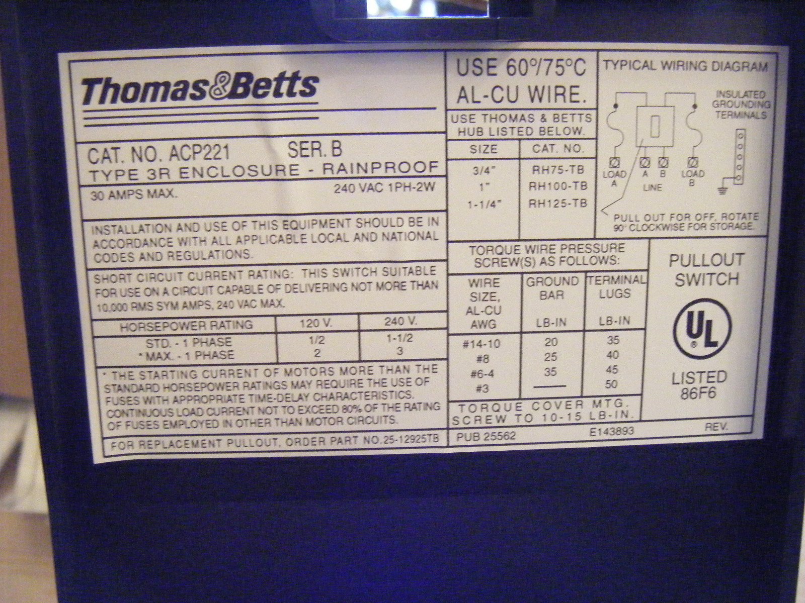NON-METALLIC AIR CONDITIONER DISCONNECT - NEW - 30 AMPERE 250 VOLT FUSIBLE