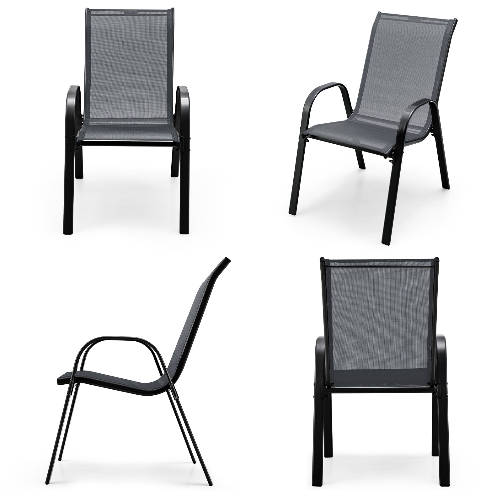 Patijoy 4PCS Patio Dining Chairs Stackable Armrest Space Saving Garden Grey