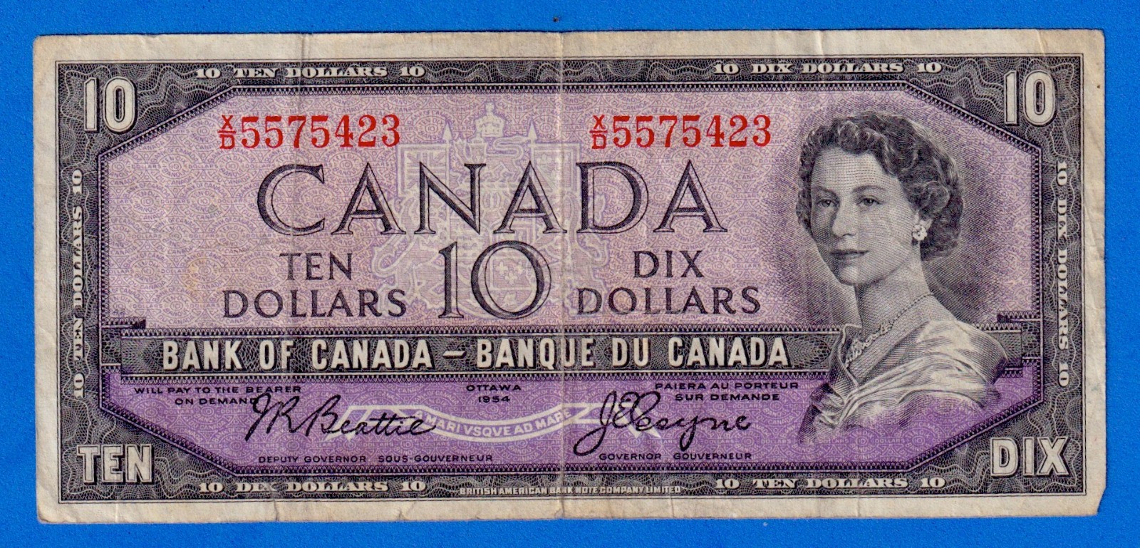 Canada $10 1954 BC-40a / P-79a - QE II - Circulated Note X/D 5575423
