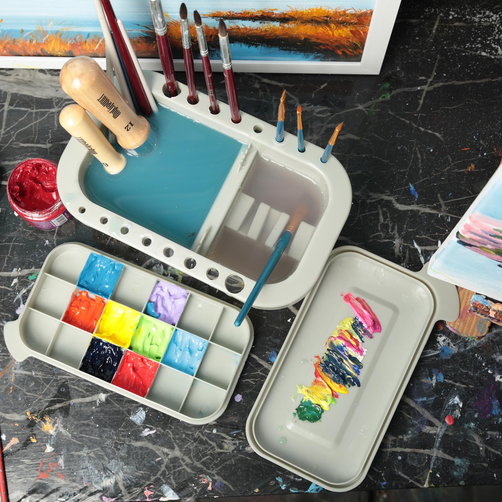 MyLifeUNIT Paint Brush Cleaner, Paint Brush Holder and Organizers with Palette