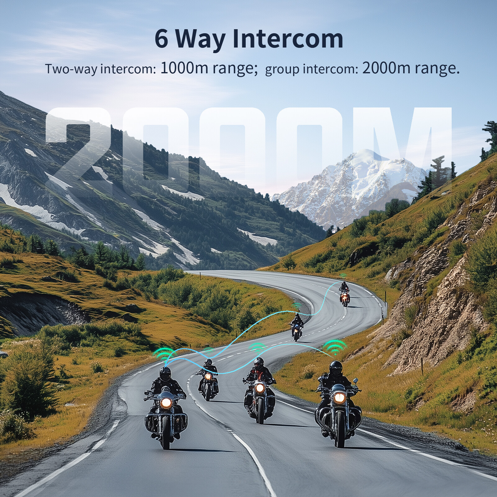 2x T1 Pro Motorcycle Intercom 6 Riders Group 2000m Bluetooth Helmet Headset