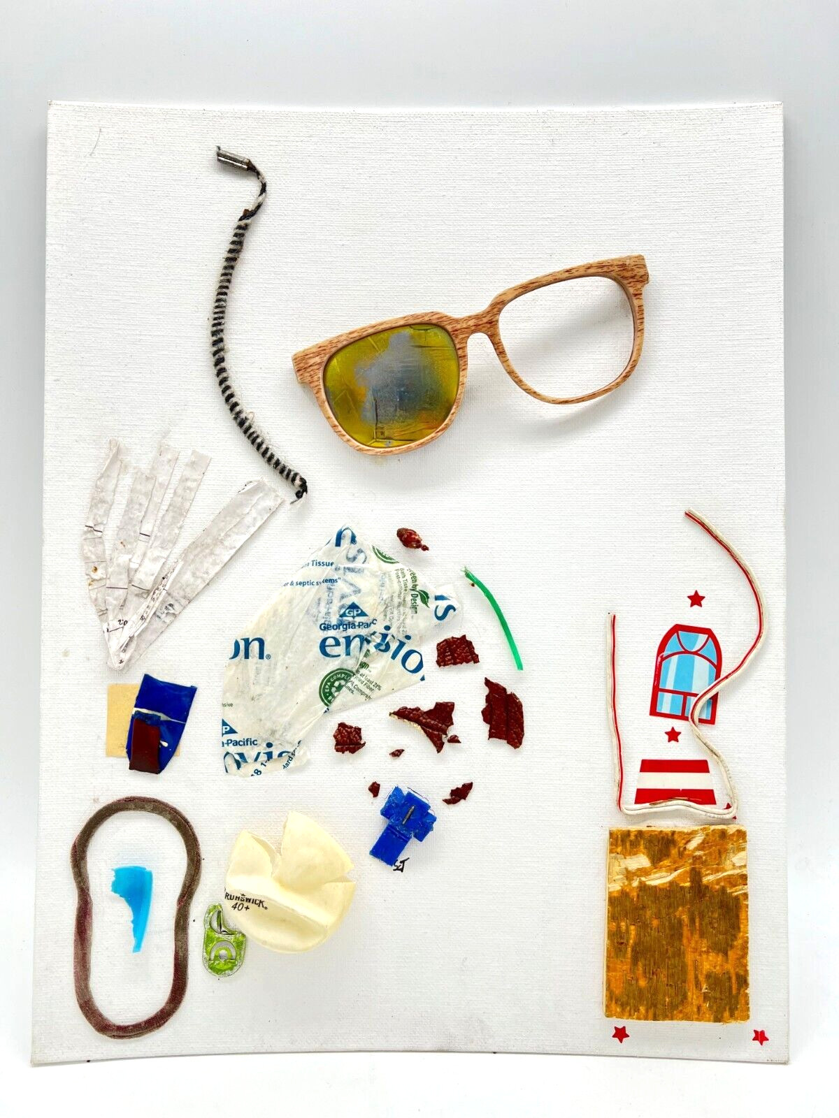 5-20-2018 Sunglasses Ping Pong Ball Abstract Placing Found Object Painting Tao-E