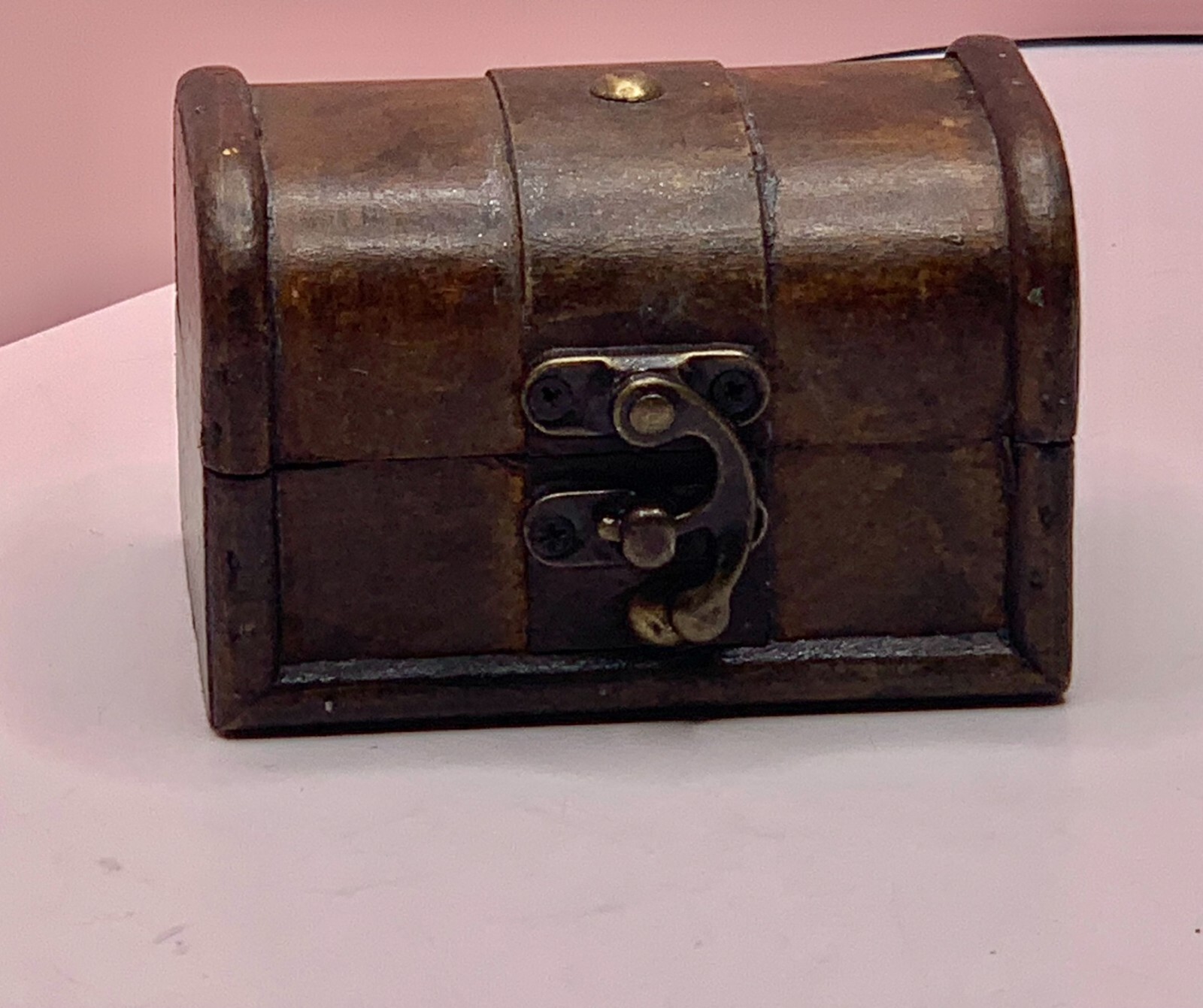 Small Dark Trunk Box with Brass Colored Accents Vintage Chest