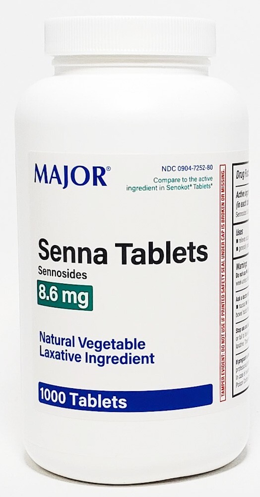 Major Senna 8.6mg Laxative Tablets 1000ct -Expiration Date 08-2028