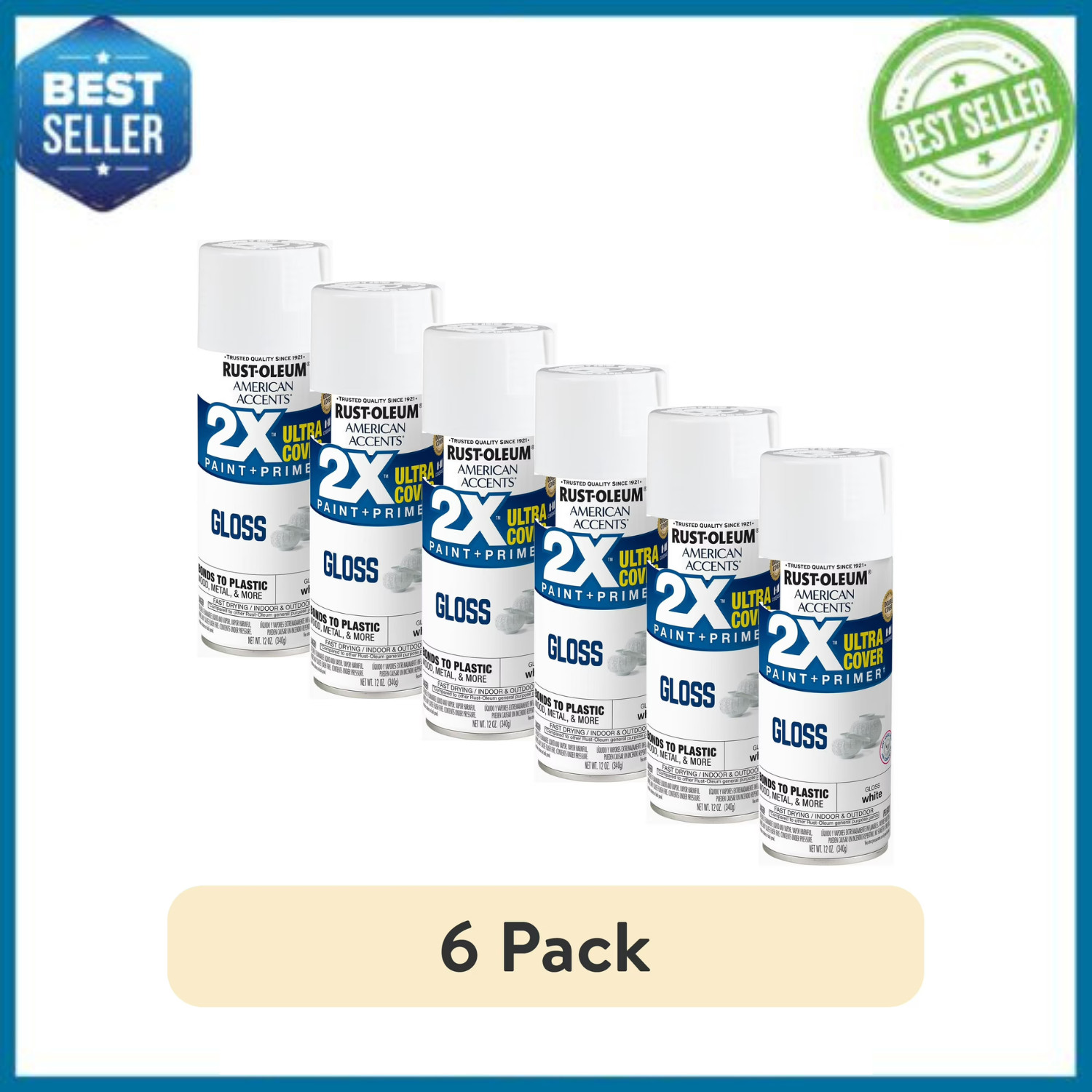 Rust-Oleum American Accents 2X Ultra Cover Gloss White Spray Paint 12 oz 6 Pack