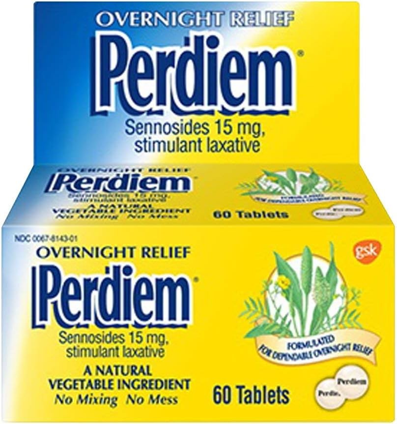 Perdiem Constipation Relief Laxative Tablets 15mg 60 Ct Each - Pack of 4
