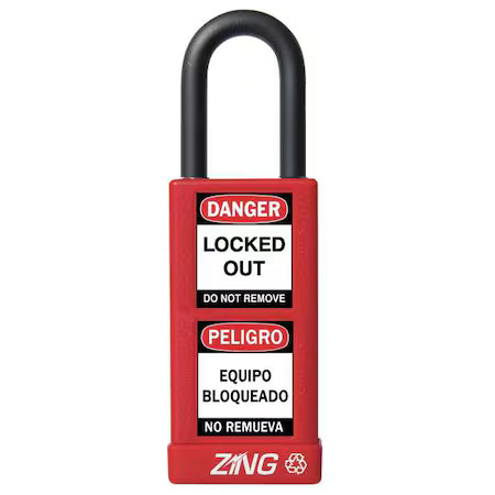 Zing 7070 Lockout Padlock, Keyed Different, Aluminum, Red, 1 1/2 In Shackle