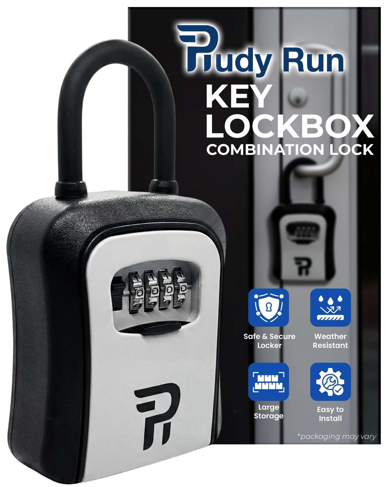 Rudy Run Key Lock Box for Outside – Large Large-Portable, Gray Portable