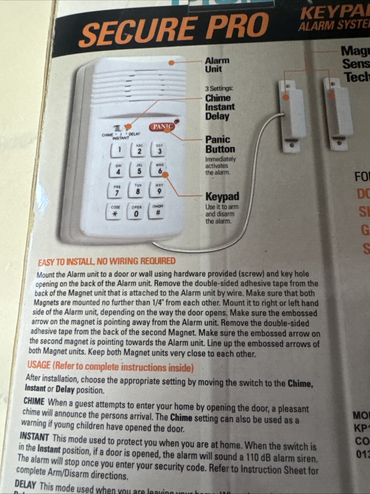Secure Pro Keypad Wireless Battery-Operated Alarm System w/ Panic button NIB