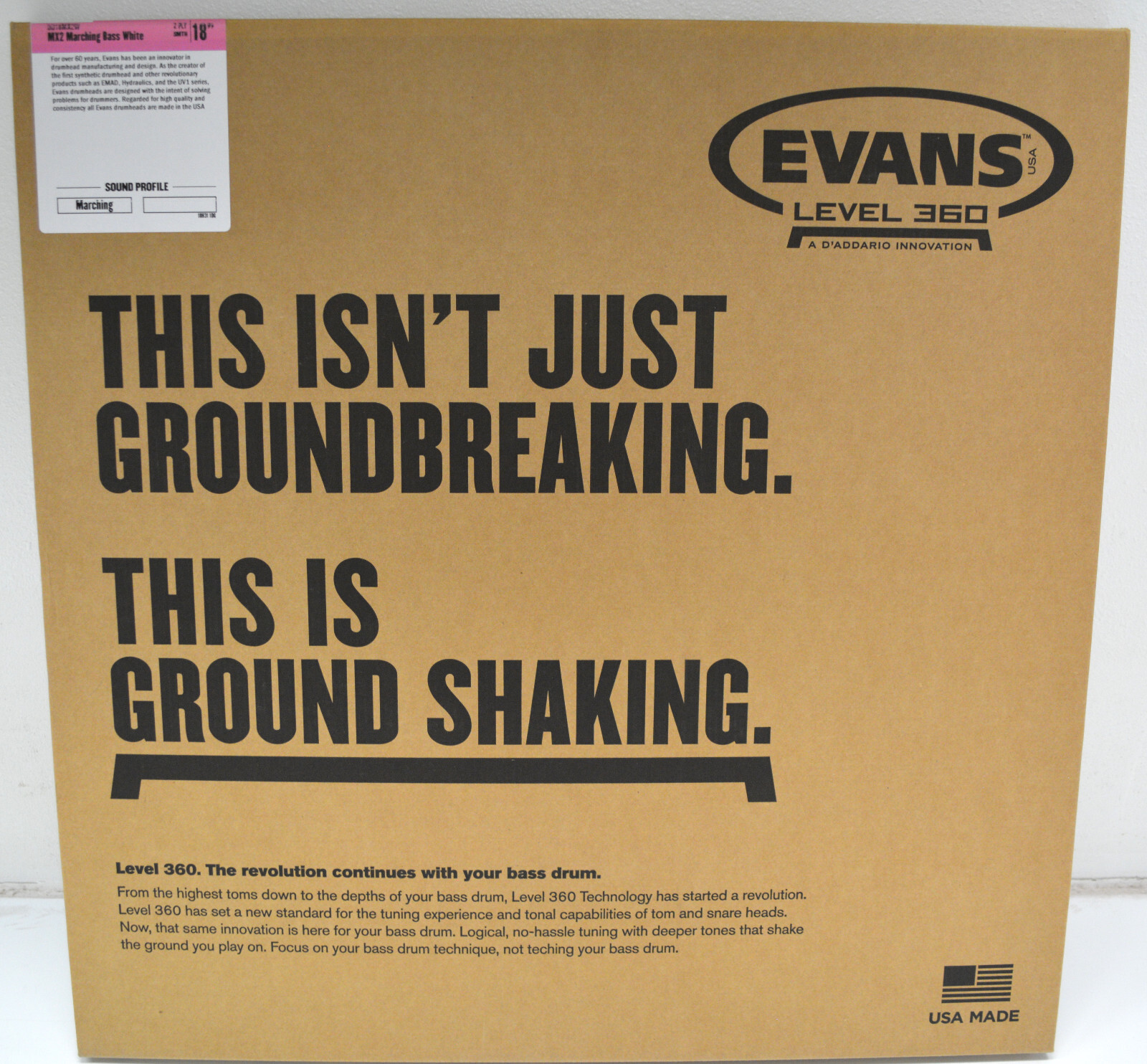 NEW EVANS MX2 WHITE SERIES 18" MARCHING BASS DRUM HEAD, BD18MX2W, OLD LOGO