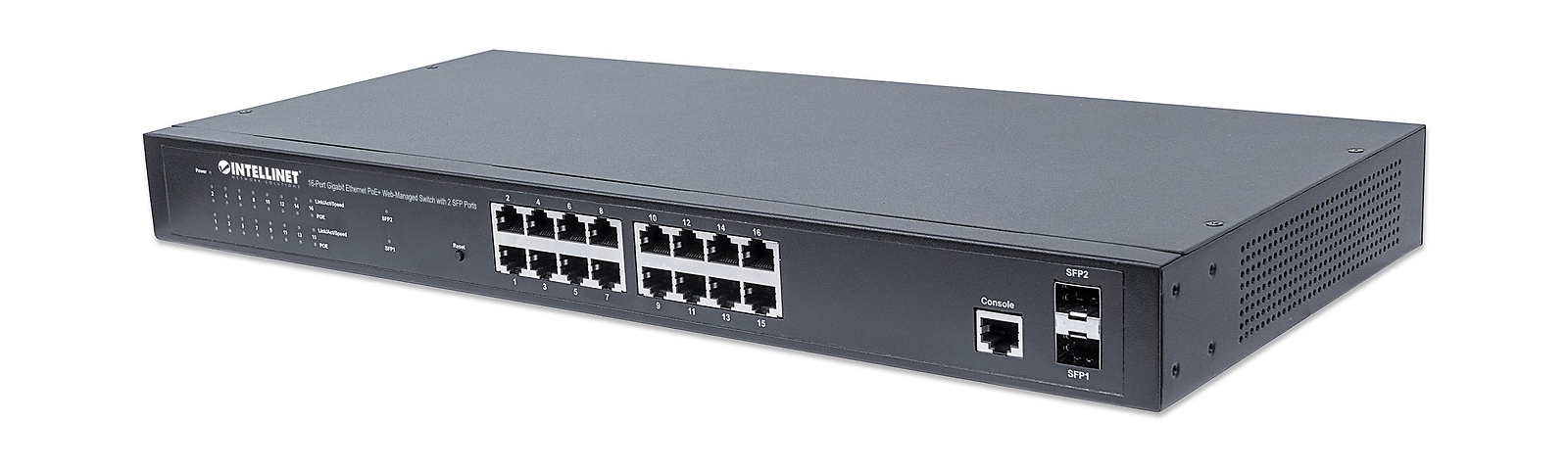 Intellinet 16 Port Gigabit Managed PoE Switch - POE Power Budget of 374W, 2 S...