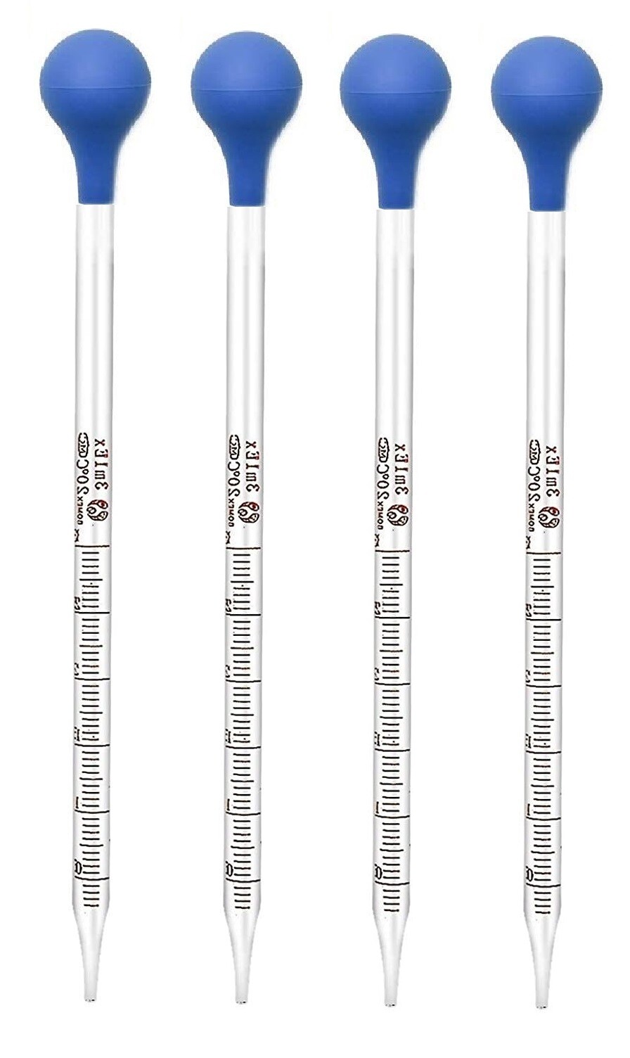4Pk 3ml Glass Graduated Dropper Pipettes Lab Dropper with Red Rubber Cap & Scale