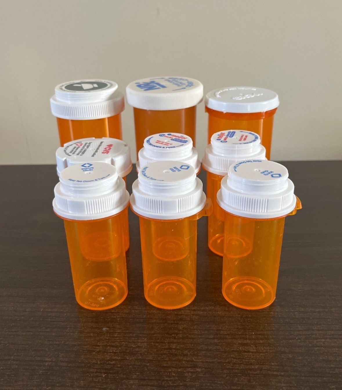 Lot Of 9 Empty Plastic Pill RX Bottles Medicine Crafting Fishing Storage Hobby