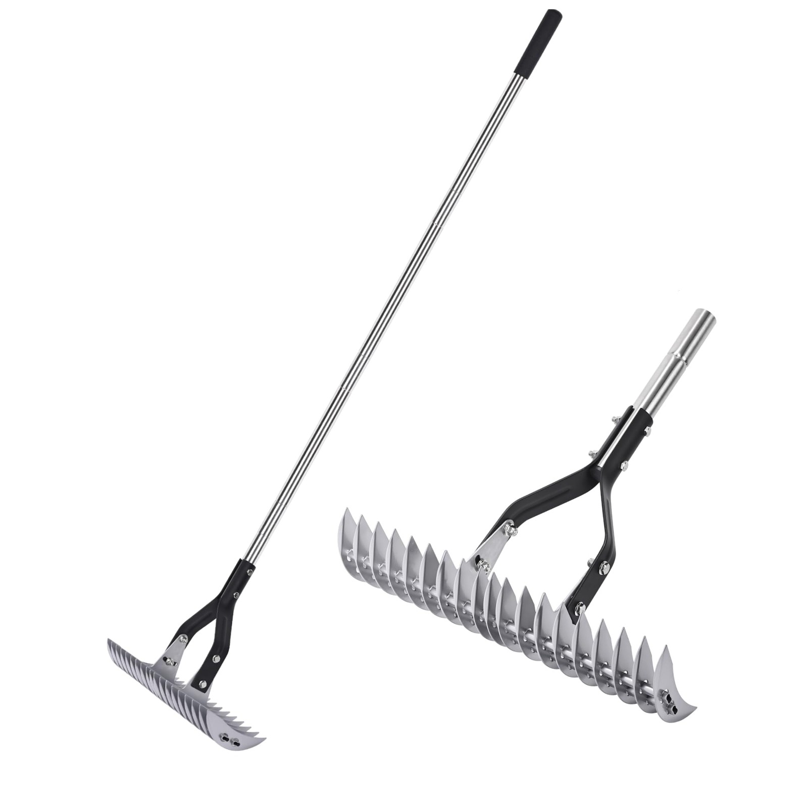 Thatch Rake - 15-Inch Wide Adjustable Handle Thatching Rakes, Adjustable Rake...