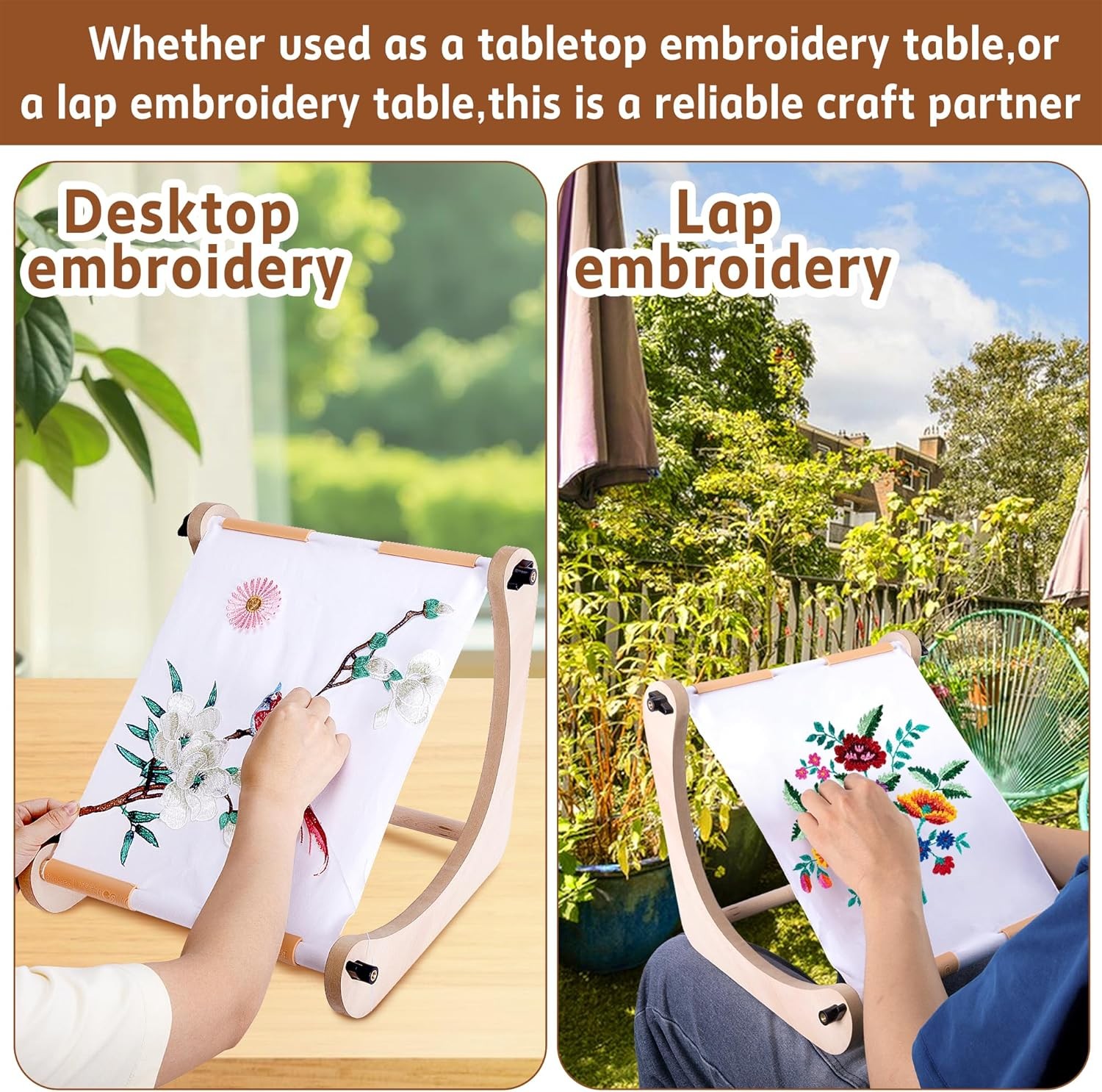 codree Adjustable Embroidery Table Stand, Wood Embroidery Hoop Holder, Hands