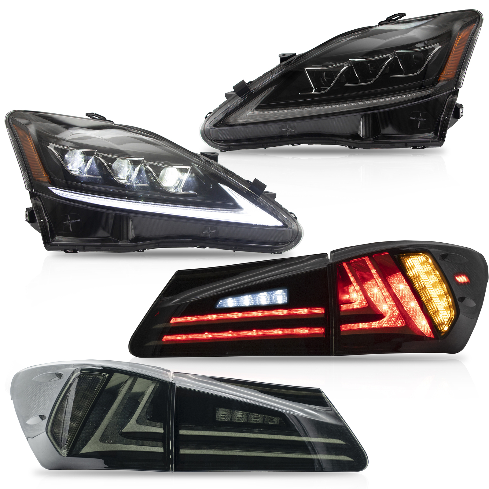 4PCS LED Headlights+Tail Lights For 2006-2013 Lexus IS250 IS350 ISF W/Sequential