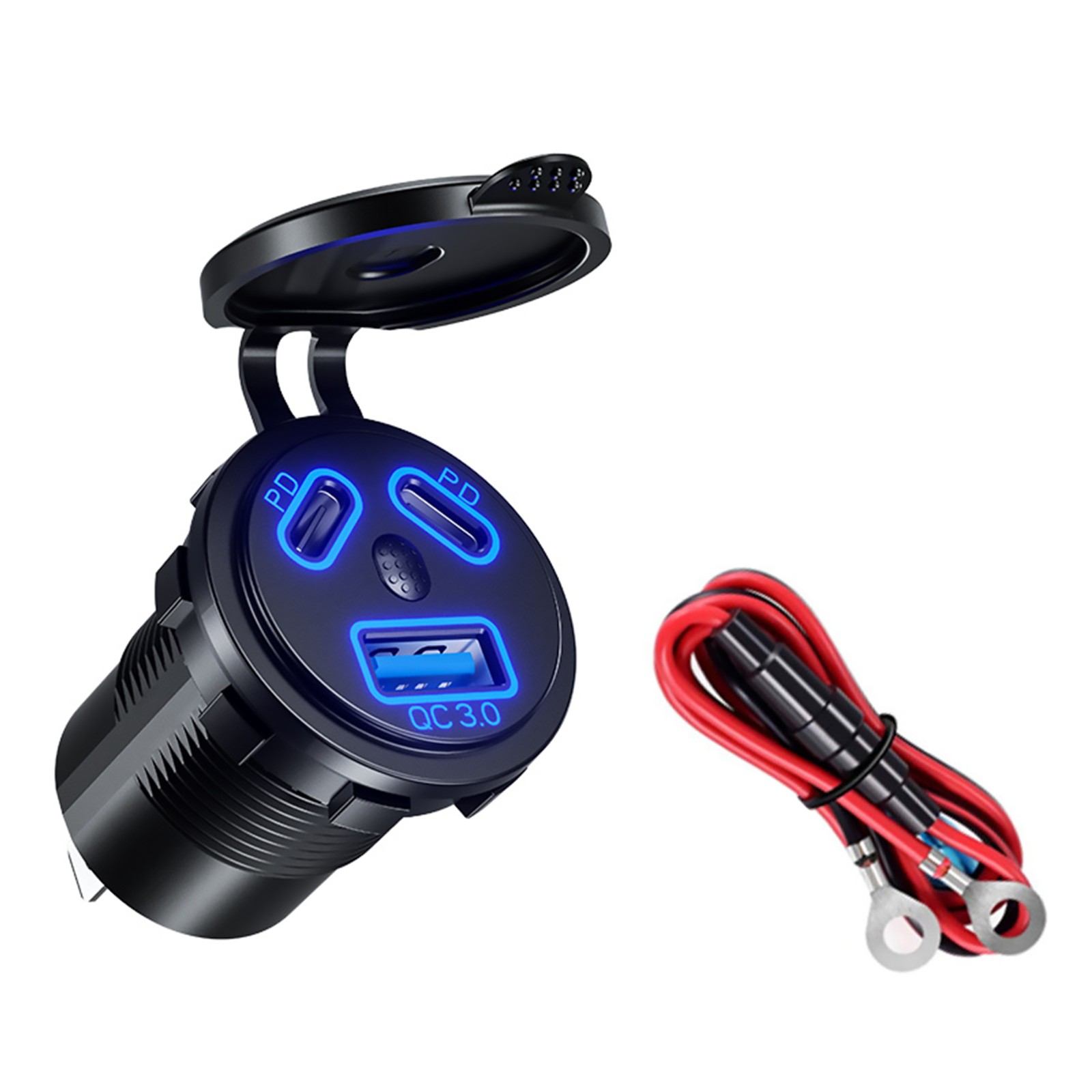 12V/24V Dual PD+QC 3.0 USB Port Car Cigarette Lighter Socket Plug LED Indicator