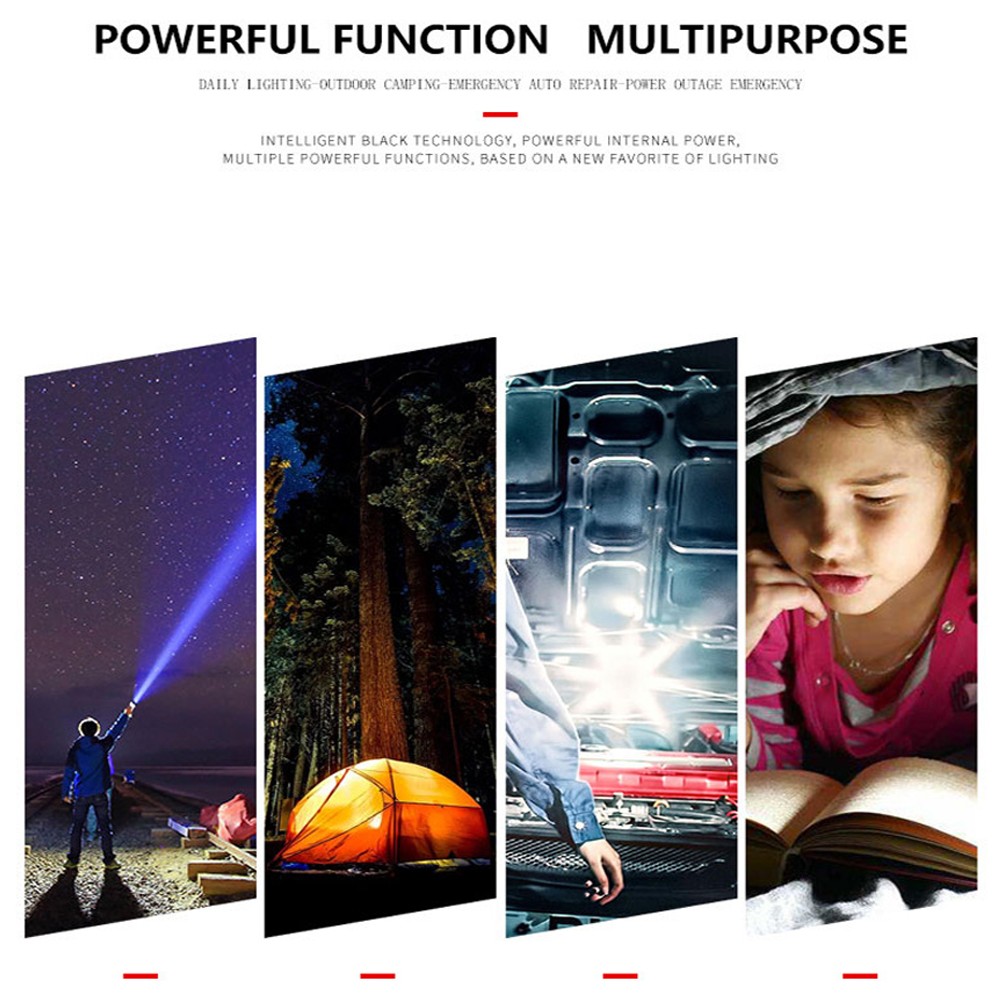 New Super Bright LED Tactical Flashlight USB Rechargeable Zoomable Torch Lamp