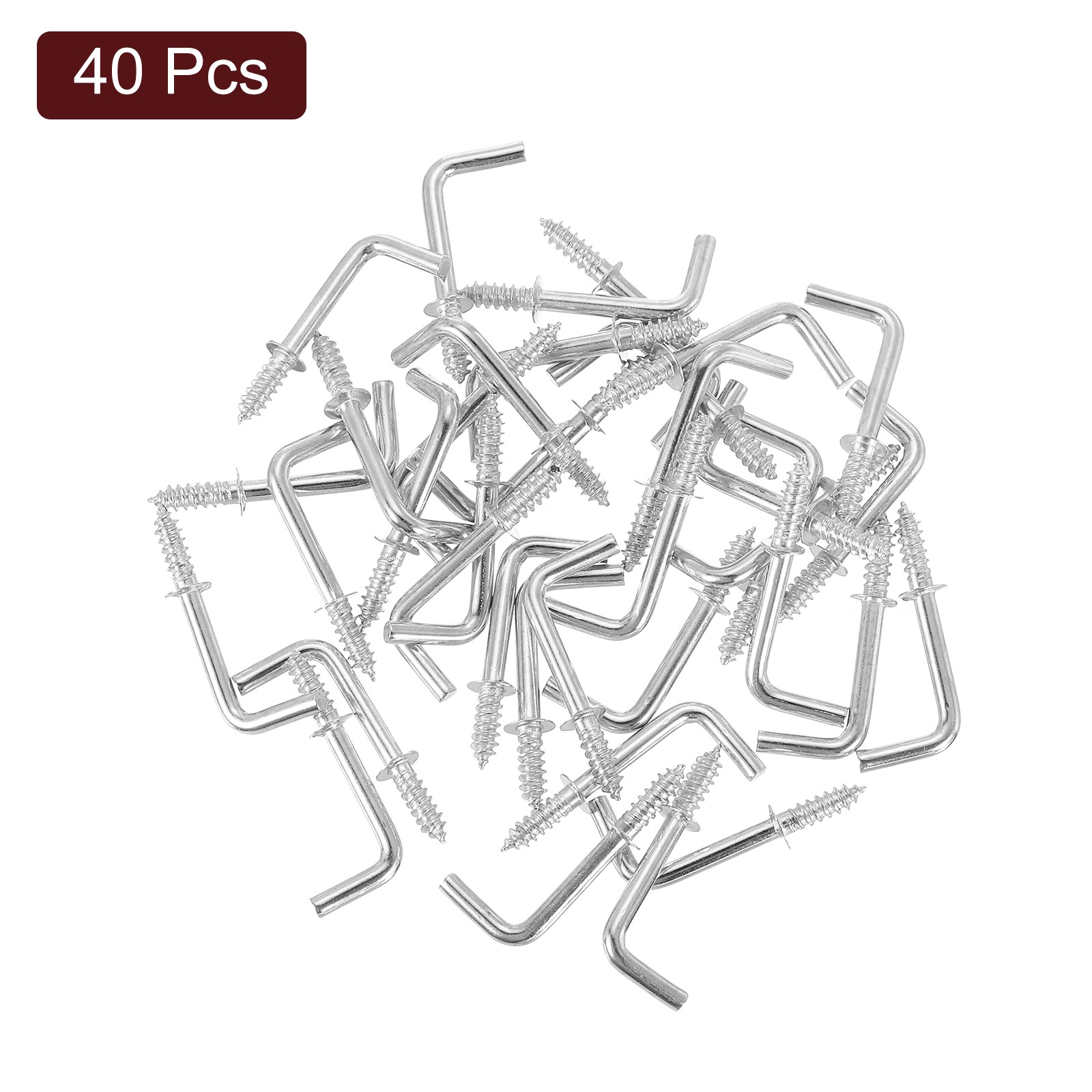 40 Pcs L Shape Hooks, 5/8 Inch Right Angle Screw Hooks for Hanging, Silver