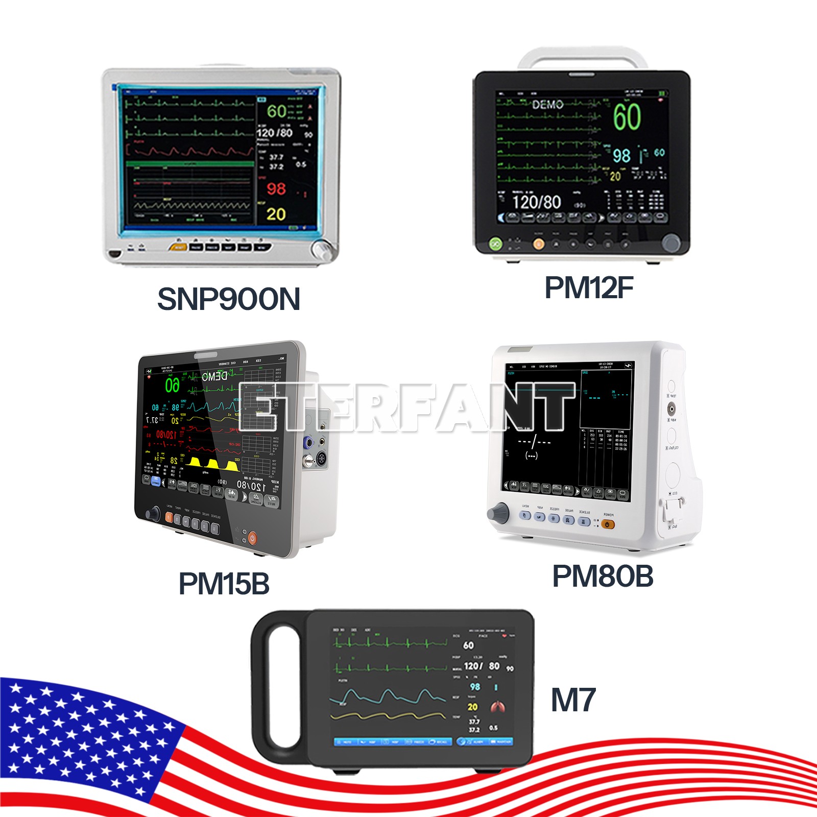 Patient Vital Sign Monitor ICU CCU Multi-Parameter ECG NIBP RESP TEMP SPO2 PR US