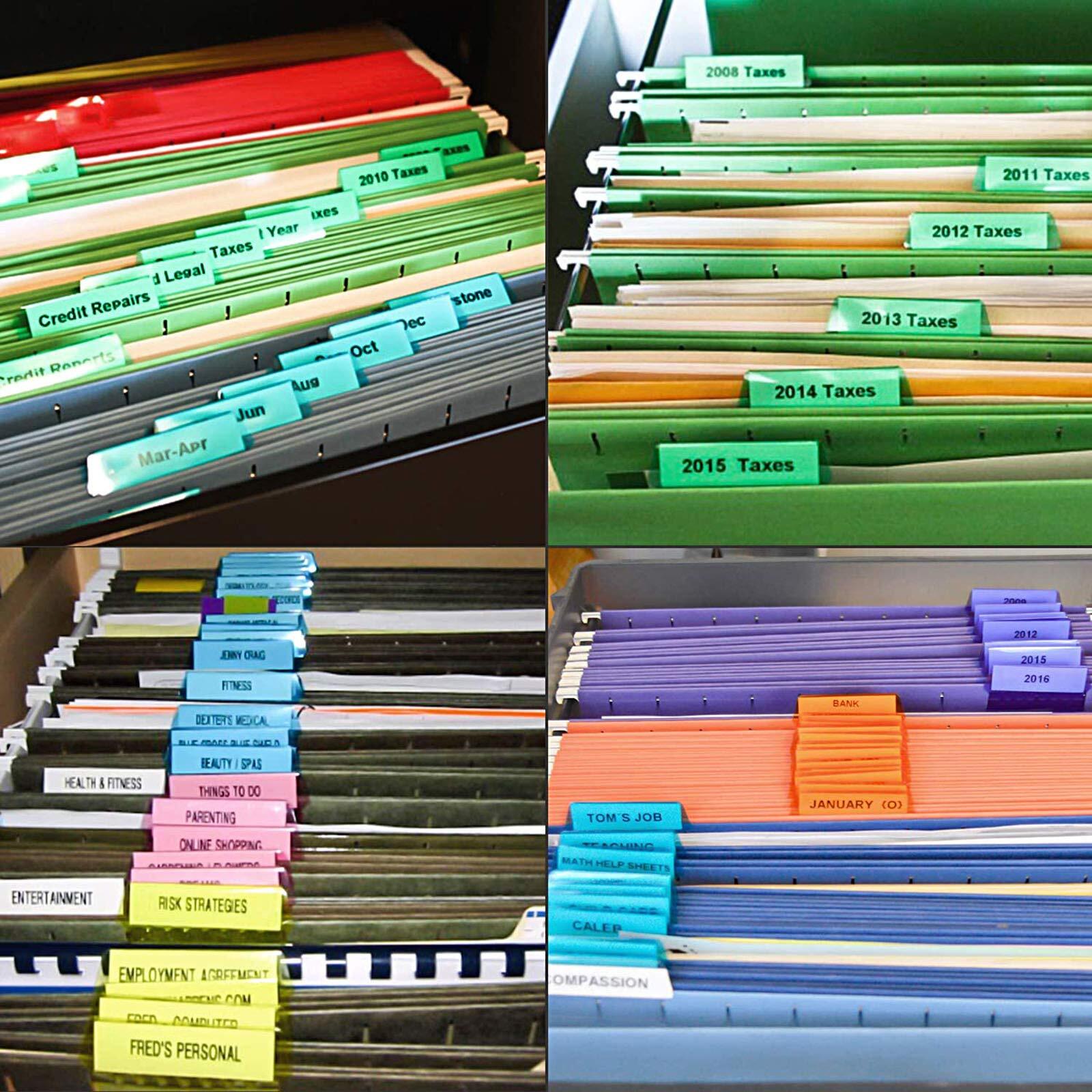 60 Pack Plastic Hanging File Folder Tabs with 120 Blank Paper Inserts