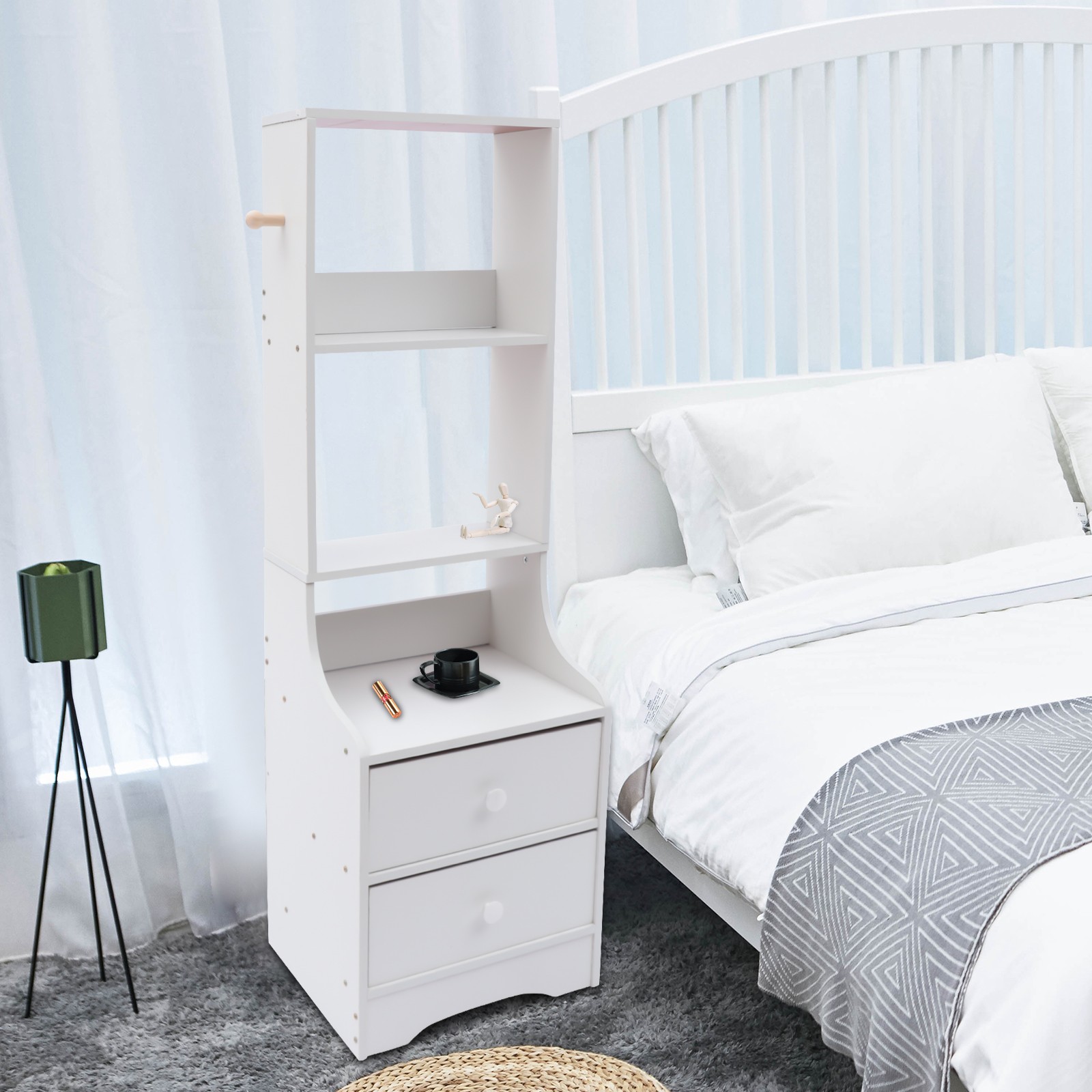 Modern Nightstand w/ Drawers Narrow Side Table Bedside Table with Storage Shelf