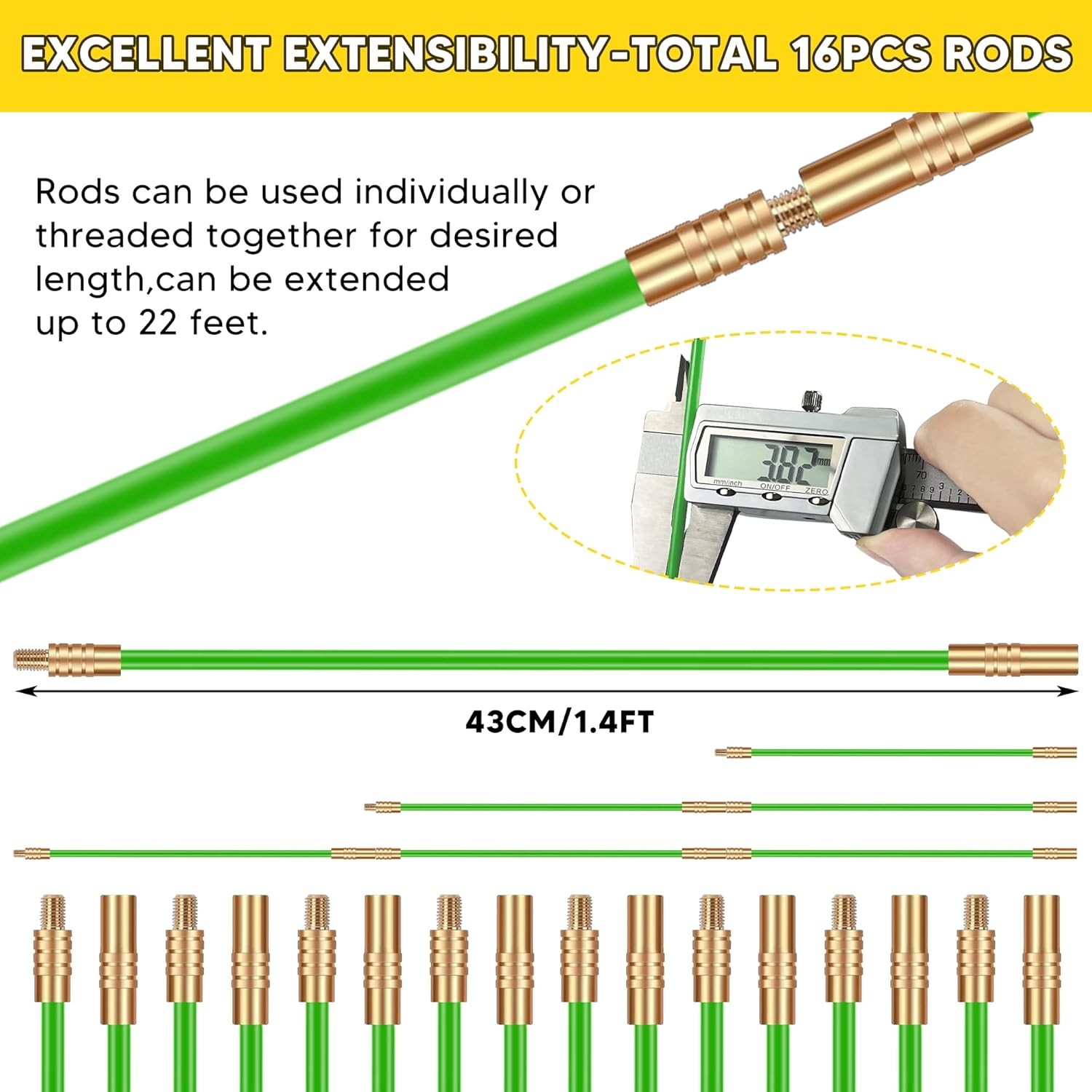 22FT Fiberglass Electrical Wire Running Kit, Wire Fishing Tools Fish Tape Wire P
