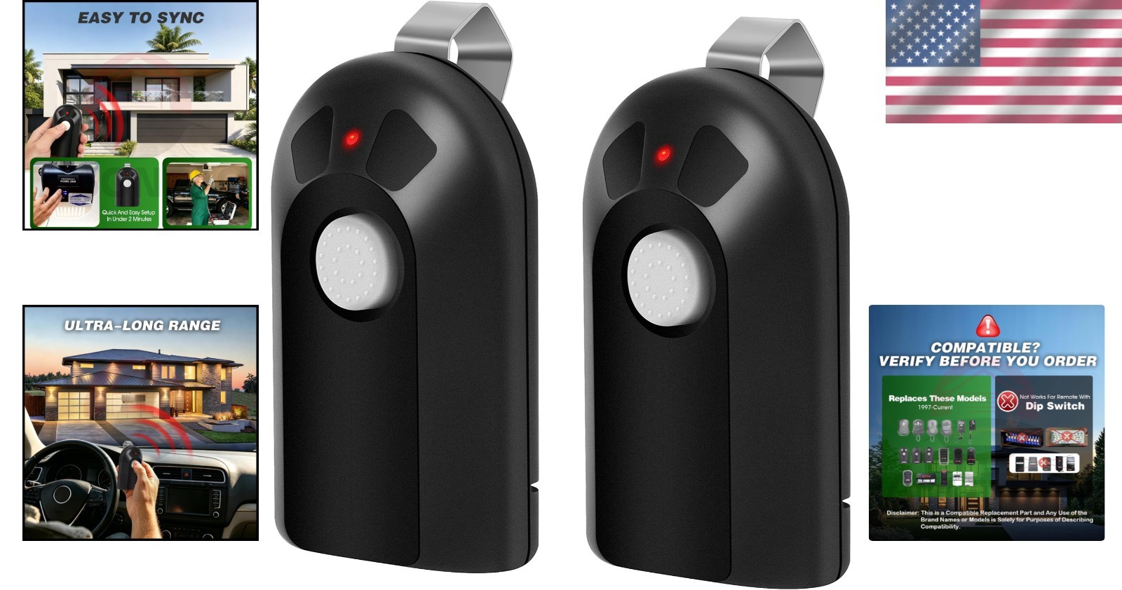 Lightweight 2-Pack Garage Door Remote with Rolling Code Security - Genie & More