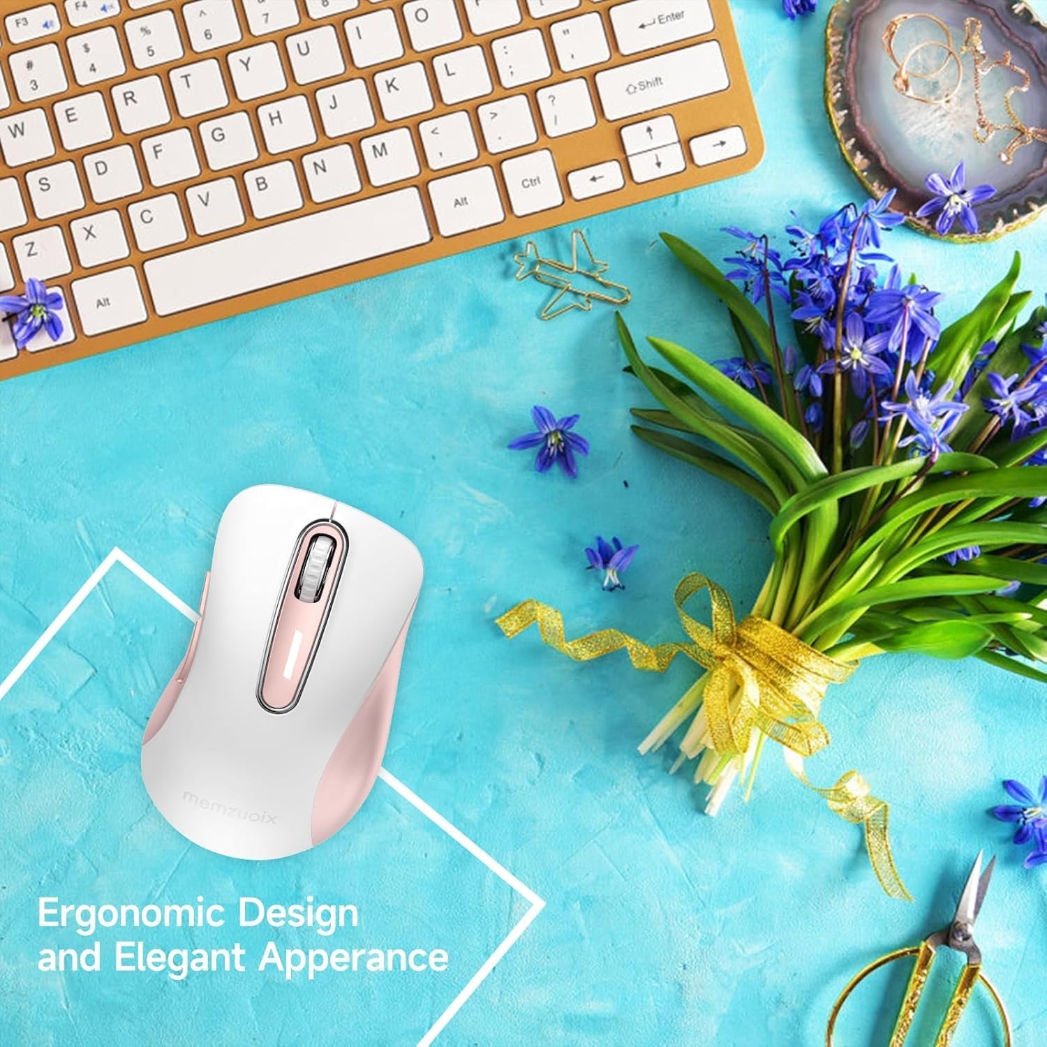 2.4G Wireless Mouse 1400 DPI USB Receiver Portable 5 Buttons White Pink