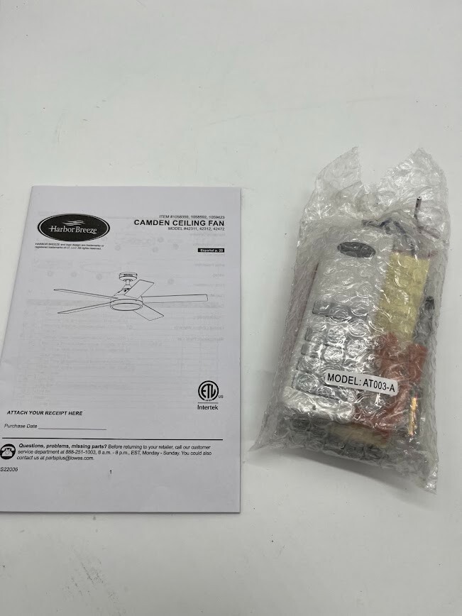 Harbor Breeze Remote Control with Receiver Model AT003-A