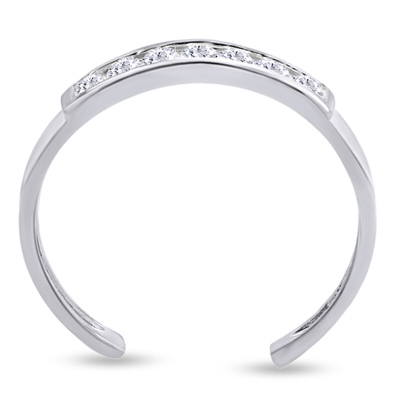 2/7 Ct Simulated Diamond Adjustable Channel Set Toe Ring 10k Solid White Gold