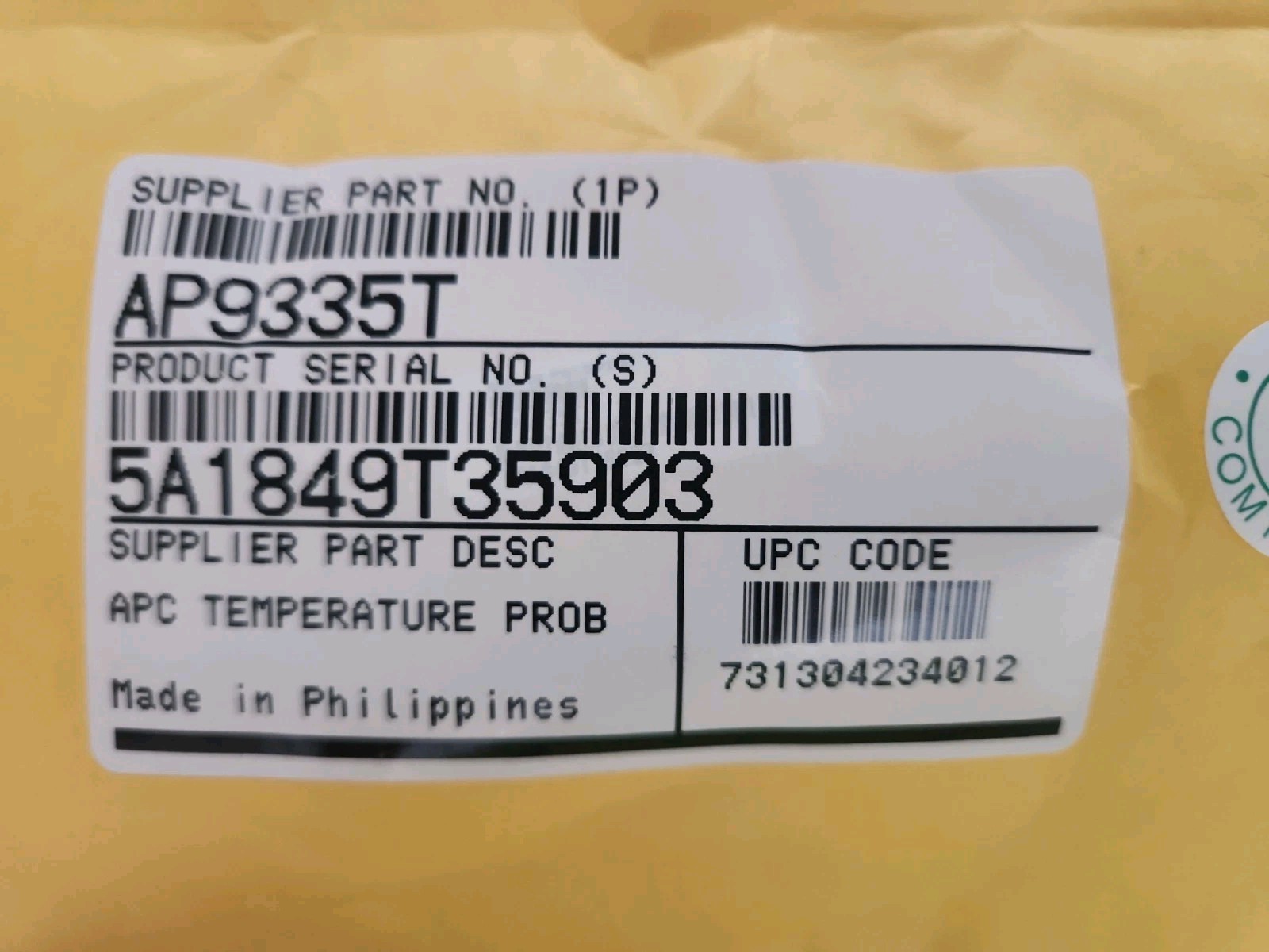 APC AP9335T Temperature Sensor AP9335T Environmental Probe Transmitter Black